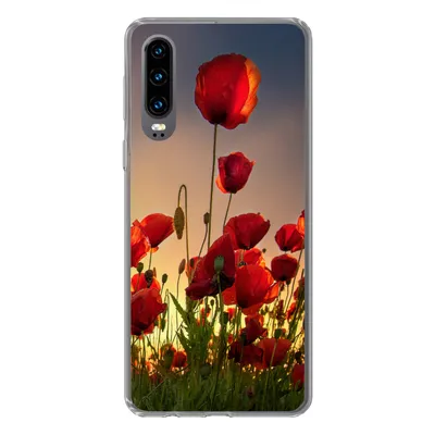 Produktbild von MuchoWow® Handyhülle Schutzhülle Hülle für Huawei P30 Bunter Himmel über einem Mohnblumenfeld in Dänemark Silikon Softcase Handy Hülle - Kartenbesitzer