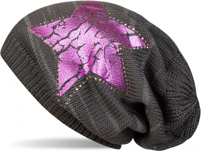 Produktbild von styleBREAKER Damen Beanie Stern Strass Streifen 58cm, Dunkelgrau/Pink