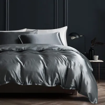 Obrázok produktu pre Sada posteľnej bielizne, 200x200 cm, tmavosivá, satén, polyester, 2 vankúšové obliečky 80x80 cm
