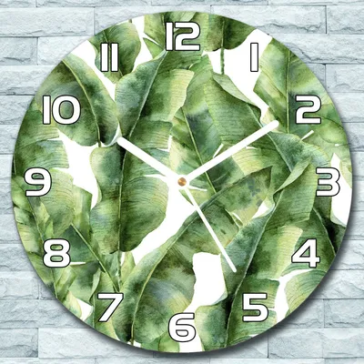 Produktbild von Wanduhr aus Glas Rund fi 30 Grüne Bananenblätter Quarz Deko Schlafzimmer Büro