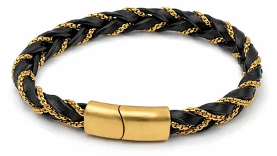 Image de Bracelet en simili cuir, chaîne argentée ou dorée, sans nickel, modèle uni "Cosmos" (or)