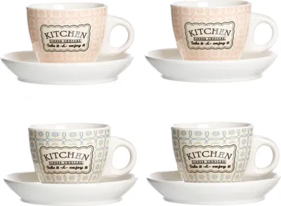 Produktbild von Ritzenhoff 4er Set Retro Kitchen Espressotasse 80ml Untertasse Blau Rose Mokka