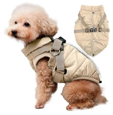 Immagine prodotto di Giacca per cani con imbracatura, fodera in pile, cappotto invernale, colore kaki, taglia XXL