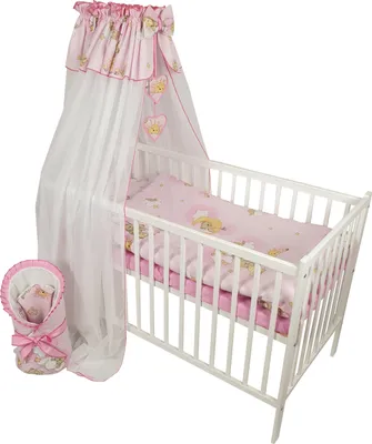 Immagine prodotto di HAPPY Set completo di 12 pezzi per culla e biancheria da letto in legno massiccio regolabile in altezza per neonati e bambini (orsetto rosa su scala)