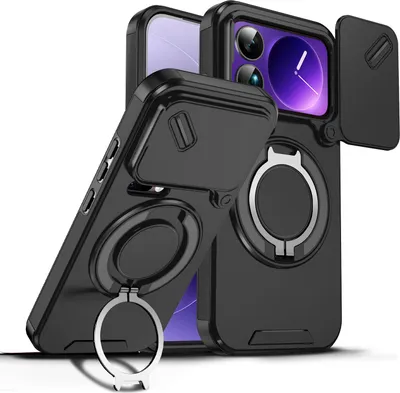 Obrázek produktu pro Dvouvrstvé pouzdro pro Xiaomi 17 Pro, posuvným krytem fotoaparátu a magnetickým kroužkovým stojánkem Černý