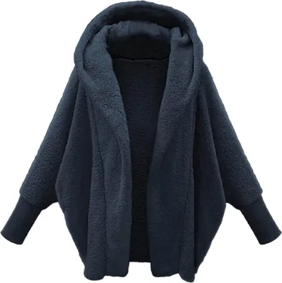 Produktbild von ASKSA Damen Teddyjacke mit Kapuze Lang Fleece Warm Weich Winter Warm Plueschjacke Casual Zip Langarm Samt Jacke Dicke Freizeit Fleecejacke,Dunkelblau,M