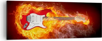 Produktbild von Bild auf Leinwand - Leinwandbild - Flammen Gitarre Instrument - 140x50cm - Wand Bild - Wanddeko - Leinwanddruck - Bilder - Kunstdruck - Wanddekoration - Leinwand bilder - Wandkunst - AB140x50-0196