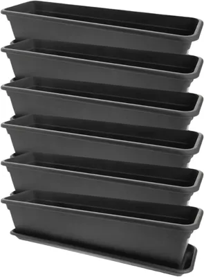 Image de Jardinier d'extérieur - Ensemble de jardinières pour balcon - Pour l'extérieur - Avec sous-jardinier - 60 cm - Anthracite