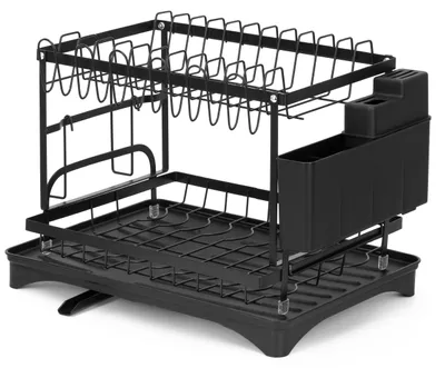 Productafbeelding van Afdruiprek - 2 Laags - Staal - Kunststof - Zwart - 42 x 30 x 35,5 cm