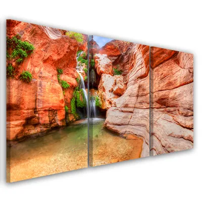 Produktbild von Triptychon auf leinwand orangefarbene landschaften 60x40 cm Feeby orange wandbild bereit zum aufhängen