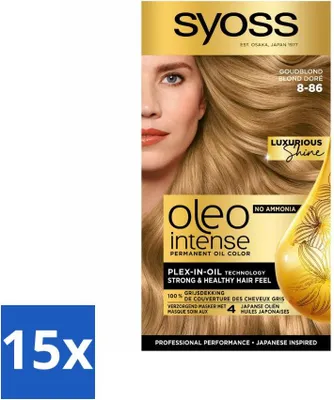 Productafbeelding van SYOSS – Oleo Intense 8-86 Goudbruinblond – Haarkleuring – Zonder ammonia – Bedekt grijze haren – Langhoudende kleur - Voordeelverpakking - 15 stuks