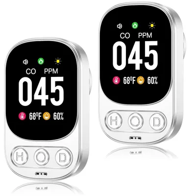 Two CO detectors are shown side-by-side against a white background.