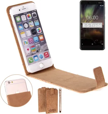 Produktbild von K-S-Trade Handy Hülle kompatibel mit Nokia 6.1 Kork-Hülle Flipstyle Case Schutz Hülle Kork Case Hülle Flip cover Klapphülle Tasche, braun 1x