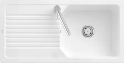 Produktbild von Villeroy & Boch 338601R1 Linara 60 Keramikspüle Einbau-/Einbauspüle Unterschrankbreite ab 60 cm Weiß Alpin mit Handbetätigung - inkl.