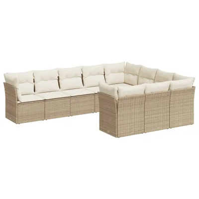 Produktbild von vidaXL 10-tlg. Garten-Sofagarnitur mit Kissen Beige Poly Rattan