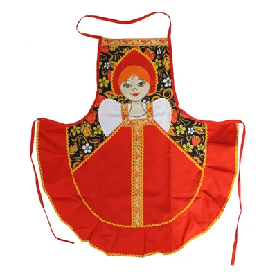 Produktbild von Schürze Matroschka  Damen Kochschürze mit Schleife gesticktes Gesicht Kokoschnik Patchwork Rot-Schwarz