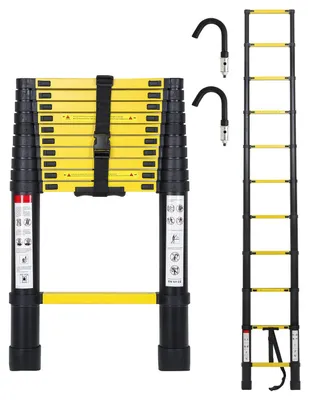 Productafbeelding van Telescopische Ladder 3,2 Meter - Aluminium - Zwart - 150 Kg Draagvermogen