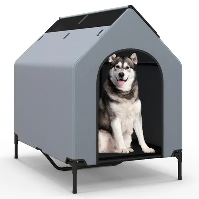 Immagine prodotto di Rifugio per cani da esterno 2 in 1, con cuccia rialzata e copertura rimovibile