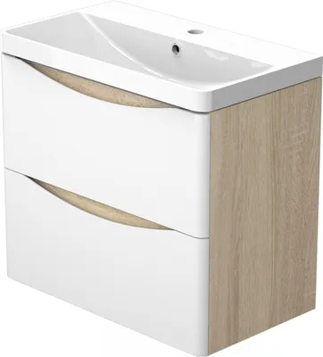 Produktbild von Badezimmer Badmöbel 60 cm Eiche Weiß Smiley - Badezimmermöbel mit Waschtisch Unterschrank