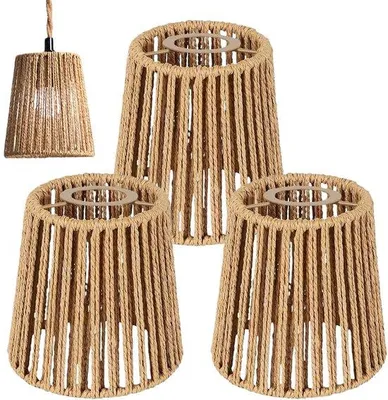 Productafbeelding van Rieten Lampenkappen Set van 3 - Handgemaakt - 14 cm