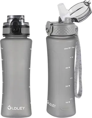 Produktbild von Famanu Kindertrinkflasche mit Strohhalm - 450 ml, wiederverwendbar, mit Zeitmarkierungen