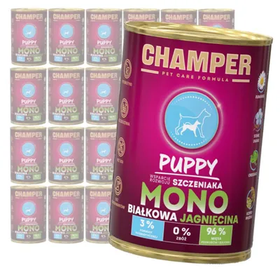 Produktbild von Champer Puppy Monoprotein 24 x 400 g Nassfutter für Welpen mit Lammfleisch zur Unterstützung der Welpenentwicklung