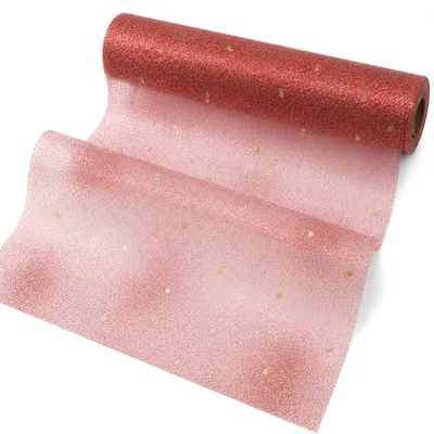 Produktbild von G.schmückt Tischläufer Organza transparent mit Goldakzenten, Deko Tischband zuschneidbar, festliche Tischdeko Rot 12 Meter