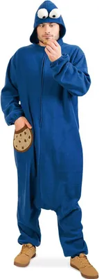 Keksmonster Kostüm blaues Monster liebt Kekskrümel für Erwachsene Overall blau Fasching Karneval Mottoparty Paarkostüm