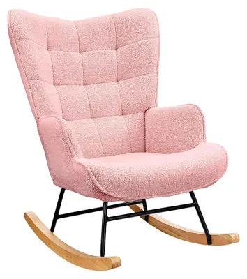 Produktbild von Schaukelstuhl, Teddy Gepolstert mit Hoher Rückenlehne, Relaxstuhl für Wohnzimmer und Schlafzimmer, 68x75x92cm, 130 kg Tragfähigkeit, (Stil B - Rosa)