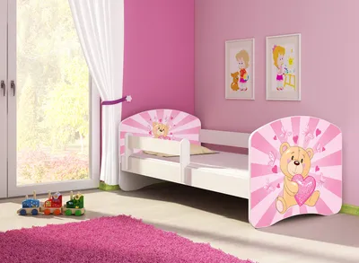 Produktbild von Kinderbett, Babybett 70x140, 80x160, 80x180cm Juniorbett, Kind, Motiv, Schublade CLAMARO, Bett Farbe:10 Pink Teddybear, Ausführung:Ohne Bettkasten, Bett Größe:140 x 70 cm