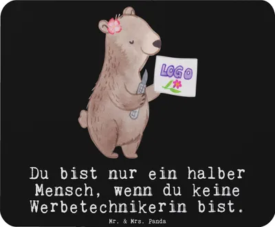 Produktbild von Mr. & Mrs. Panda Mouse Pad Werbetechnikerin Herz - Schwarz - Geschenk, Mousepad, mauspad laptop, mausteppich