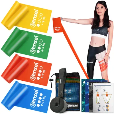 Image de Bandes de résistance et élastiques de fitness (200 cm) – Idéaux pour la physiothérapie, le Pilates, le yoga et l'entraînement musculaire