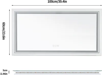 Produktbild von WISFOR LED Badspiegel 100x60cm Badspiegel mit Beleuchtung, 3 Lichtfarbe Lichtspiegel Wandspiegel Badezimmerspiegel mit Touch-schalter dimmbar beschlagfrei IP44