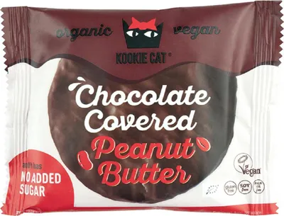 CIASTKO WEGAŃSKIE Z CZEKOLADĄ BEZ DODATKU CUKRÓW I Z KREMEM Z ORZESZKÓW ZIEMNYCH BEZGLUTENOWE BIO 50 g - KOOKIE CAT
