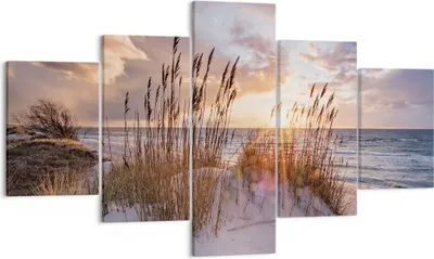 Produktbild von Bild auf Leinwand - Leinwandbild - 5 Teile - Westen auf der Strand - 125x70cm - Wand Bild - Wanddeko - Wandbilder - Leinwanddruck - Bilder - Wanddekoration - Leinwand bilder - Wandbild - EA125x70-4710