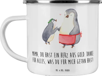 Produktbild von Mr. & Mrs. Panda becher emaille Mama Herz Gold - Weiß - Geschenk, Muttertag, Aufmerksamkeit, beste, Reisebecher, Tasse, Wertschätzung, Bedanken, Danke sagen, Mutterliebe