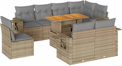 Produktbild von vidaXL 9-tlg. Garten-Sofagarnitur mit Kissen Beige Poly Rattan