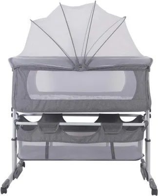 Produktbild von Cododo 3 in 1 Kinderbett Cododo mit Moskitonetz, Mobile Babywiege für Neugeborene/Säugling, Cododo-Bett mit Aufbewahrungskorb (Grau, 92 * 58 * 70-87cm)