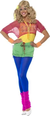 Produktbild von 80er Jahre Kostüm Nena Kleid Aerobic Popstar Stirnband für Damen Damenkostüm Gr. 32 - 46 (XS - L), Größe:S