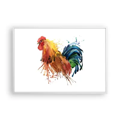 Produktbild von Gerahmtes Poster - Weißer Rahmen - Hahn Ilustration Tier Farben - 100x70 cm - Wand Bild - Wanddeko - Wandbilder - Wandposter - Bilderrahmen - Bilder - Kunstdruck - Wandbild - P2WAA100x70-2842