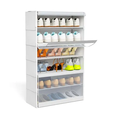Produktbild von Schuhregal mit 6 Ebenen,Schuhschrank Hoch für 18 Paar Schuhe, Schuh-Organizer aus Stoff mit Transparent PVC Tür für Flur Schlafzimmer 64x30x105cm