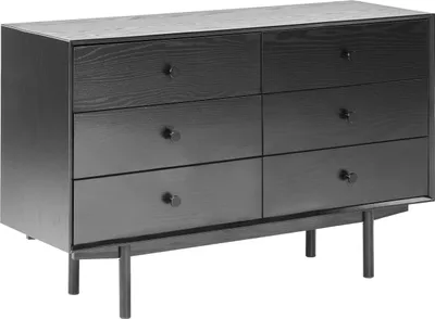 Produktbild von BELIANI Kommode Schwarz mit 6 Schubladen Faserplatte Schlicht Minimalistisch Modernes Design Stauraum Aufbewahrungsmöbel für Schlafzimmer Wohnzimmer