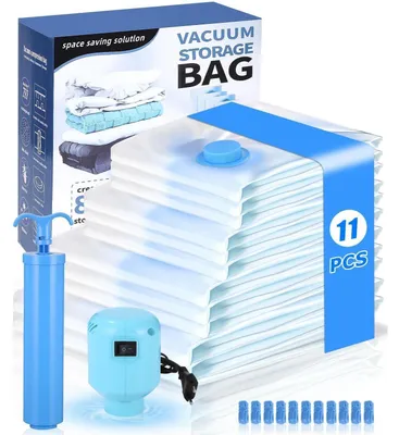 Image de Sacs de rangement sous vide pour vêtements et couettes, lot de 13 pièces avec pompe électrique et pompe manuelle, réutilisables