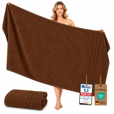 Produktbild von Komfortec Badetuch 100x200 cm aus 100% Baumwolle, Saunatuch XXL, Weich, Groß, Frottee, Schnelltrocknend, Braun, KI-generiertes Bild