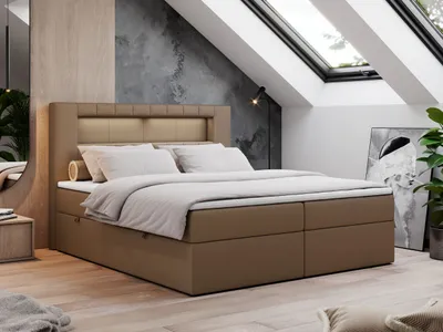 Produktbild von Boxspringbett 180x200 mit Led, Polsterbett mit LED Kopfteil - Multipocket-Matratze - Doppelbett - GOLD-5 - 180x200 - Braun - Kunstleder - H4