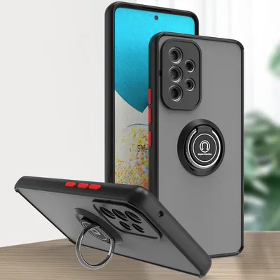 Immagine prodotto di Custodia per Samsung Galaxy A53 5G opaca traslucida in TPU con supporto ad anello e supporto Nero Rosso