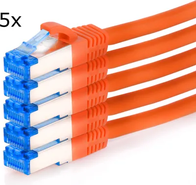 Produktbild von TPFNet 5er Pack 1m Cat.6A Patchkabel / Netzwerkkabel S/FTP 10GBit, orange