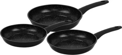 Zdjęcie produktu dla Herzberg HG-04746BLK: 3-częściowy zestaw patelni z powłoką marmurową - Czarny