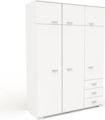Image de Armoire de chambre COSMOS, 6 portes, 3 tiroirs, 146 cm, Blanc
