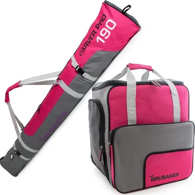 Zdjęcie produktu dla BRUBAKER Combi Set Carver PRO - pokrowiec na narty 190 cm i pokrowiec na buty narciarskie na 1 parę nart + kijki + buty + kask Pink Grey